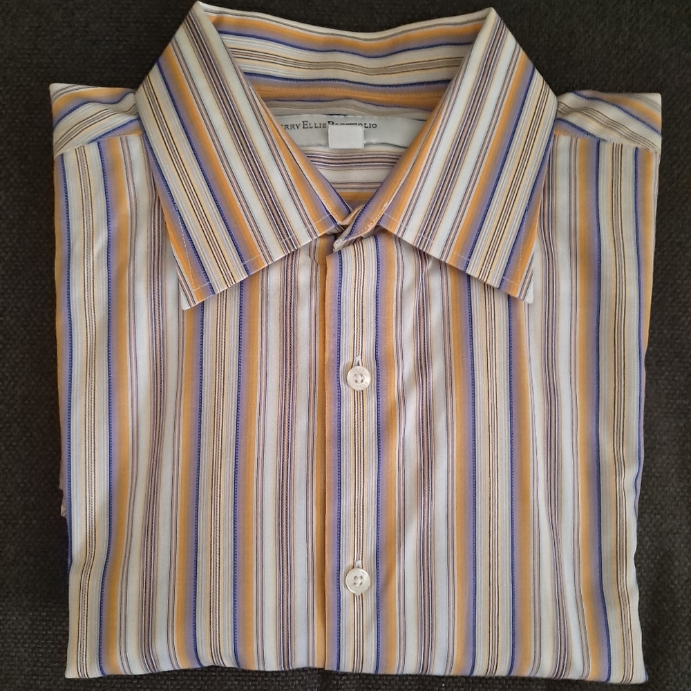 Perry Ellis Orange/purple strips shirt